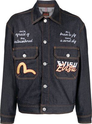 Graphic-Embroidered Buttoned Denim Jacket