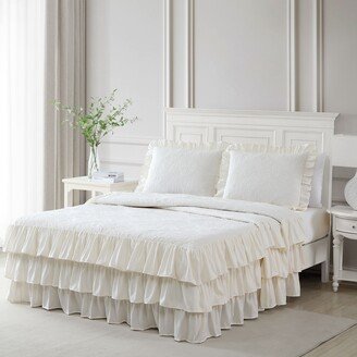 Beatrice Home Fashions Triple Ruffle Medallion Damask Bedding Set