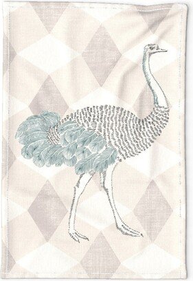 Diamond Tea Towel - Majestic Ostrich By Juliaschumacher Bird Checkered Plaid Checked Linen Cotton Canvas Spoonflower