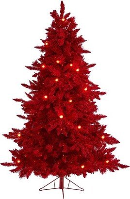 6ft Pre-Lit Red Flocked Fraser Fir Artificial Christmas Tree Red Lights