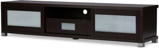 Gerhardine Wood Cabinet with 2 Sliding Doors and Drawer TV Stand for TVs up to 85 Dark Brown