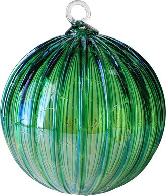 Metallic Green Blue Ornament | Hand Blown Glass Sun Catcher Gazing Ball Holiday Gift