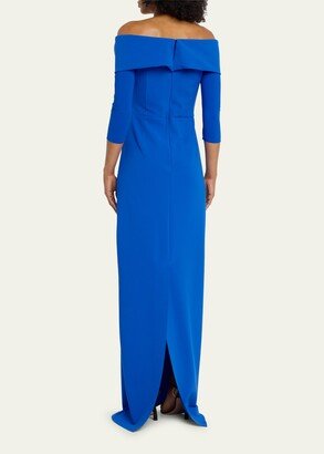 Pleated Off-Shoulder Scuba Gown