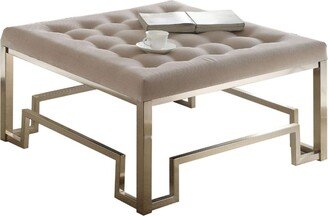 Fabric Upholstered Square Ottoman in Beige and Champagne