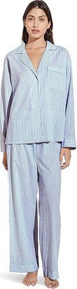 Organic Sandwashed Cotton Printed - The Long PJ Set (Nautico Stripe Azure) Women's Pajama Sets