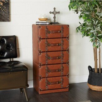 Traditional Faux Leather 5 Drawer Chest Camel Brown - Olivia & May