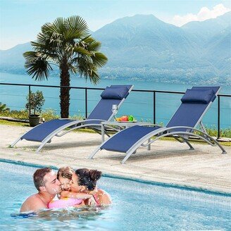 IGEMAN Adjustable Aluminum Outdoor Chaise Lounge Chairs with Metal Side Table for Deck Lawn Poolside Backyard