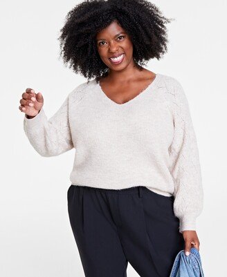 On 34th Plus Size V-Neck High-Low Sweater, Created for Macy's