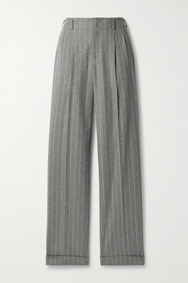 Pleated Pinstriped Wool Straight-leg Pants - Gray