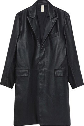 Notched-Lapels Leather Coat