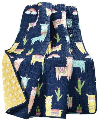 Make A Wish Southwest Llama Cactus Throw for Kids, 60 x 50 - Navy, Yellow