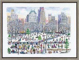18 x 24 Sylvie Central Park Christmas by Michael Storrings Framed Wall Canvas Gray - Kate & Laurel All Things Decor