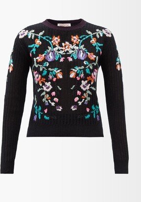 Floral-embroidery Virgin-wool Sweater