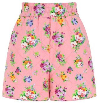 All-Over Floral Print Quilted Shorts