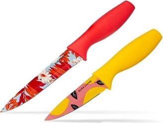 Dura Living 2 Piece Printed Kitchen Knife Set with Blade Guards, Multi Color