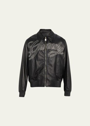 Men's Studded Leather Varsity Jacket-AA