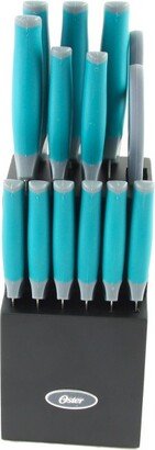 Lindbergh 14 Piece Stainless Steel Cutlery Set in Teal with Wooden Block