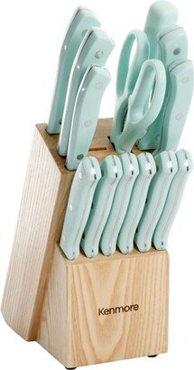 Kane 14 Piece Stainless Steel Cutlery Set in Glacier Blue with Rubber Wood Block