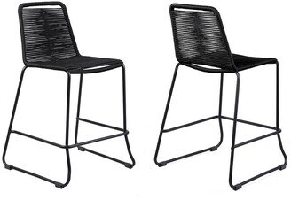 Shasta 30In Outdoor Metal And Black Rope Stackable Barstool, Set Of 2