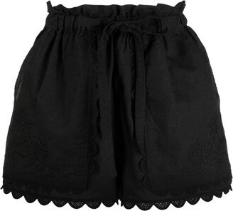 Scallop-Edge Embroidered Mini Shorts