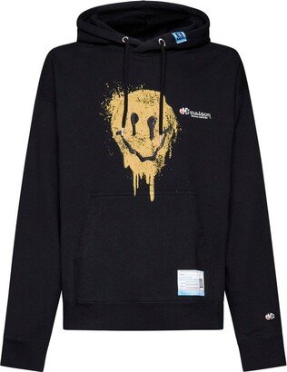 Smiley-Face Printed Drawstring Hoodie