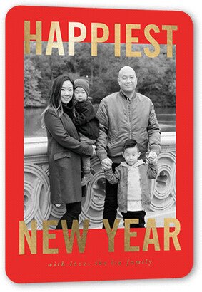 Lunar New Year Cards: Delighted Joy Lunar New Year Card, Gold Foil, Red, 5X7, Matte, Personalized Foil Cardstock, Rounded