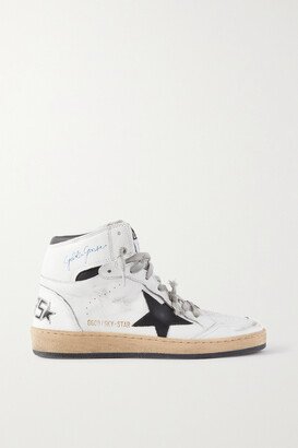 Sky-star Distressed Printed Leather High-top Sneakers - White