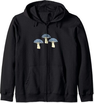 Three Blue Mushroom Fall Autumn Drawing Zip Hoodie