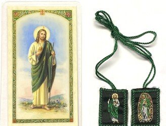 st. Jude Of Thaddeus English Holy Prayer Card Scapular 2-Piece Gift Set San Judas Escapulario Y Tarjeta De Oracion Religious Catholic