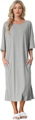 cheibear Women Sleephirt Nighthirt 3/4 Sleeve Nightgown Looe Sleep Shirt Dre Medium