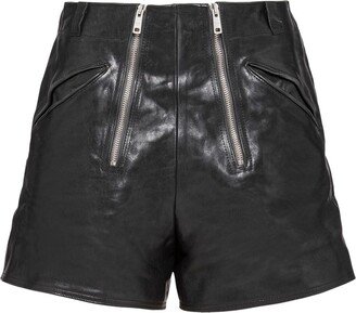 Double-Zip Leather Shorts