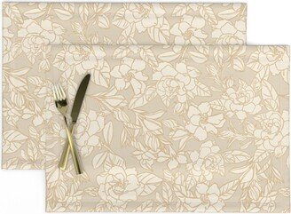 Neutral Floral Placemats | Set Of 2 - Gardenia Bloom By Hufton Studio Vintage Blossoms Woodland Boho Cloth Spoonflower