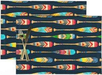 Lake Oars Placemats | Set Of 2 - Navy By Goodfairyart Water Illustration Fabric Watercolor Painting Cloth Spoonflower