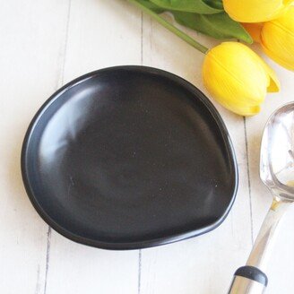 Large Spoon Holder in Satin Black Glaze, Handcrafted Pottery Stoneware Rest - Ready To Ship Made Usa