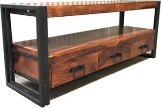 Sheesham Wood 3 Drawer TV Stand for TVs up to 65 Brown - Timbergirl