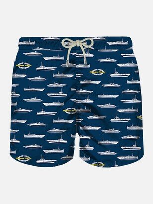 Man Light Fabric Swim Shorts With Magnum Marine Print Magnum Marine Special Edition