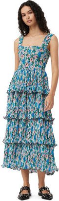 Pleated Georgette Smock Midi Dress