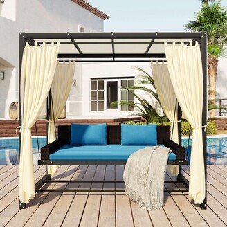 BEYONDHOME 2-3 People Outdoor Swing Bed,Adjustable Curtains