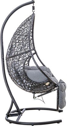 Patio PE Rattan Swing Chair With Stand and Leg Rest for Balcony, Courtyard