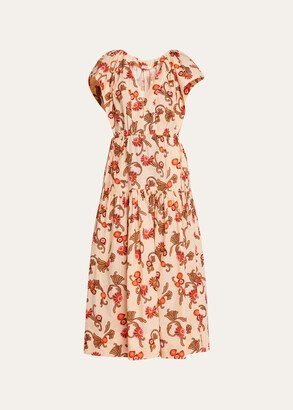 August Printed Side-Tie Midi Dress