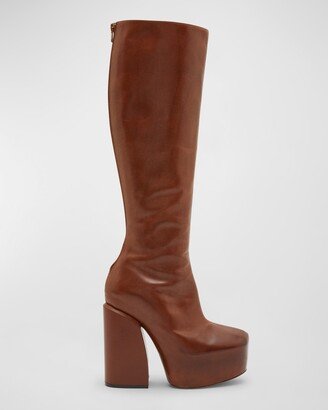 Leather Block-Heel Knee Boots-AA