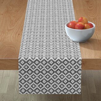 Table Runners: Textured Aztec - Black And White Table Runner, 72X16, Gray