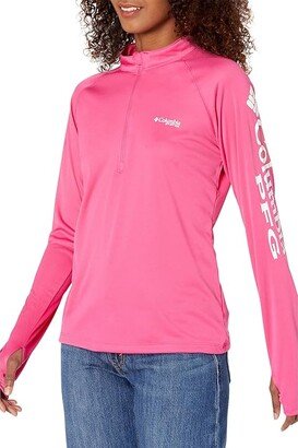 Tidal Tee 1/4 Zip (Ultra Pink/White Logo) Women's Clothing