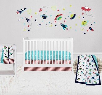 Airspace Aqua Navy Green Red 4 pc Crib Bedding Set with Diaper Caddy