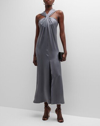 Gathered Halter Silk Gown