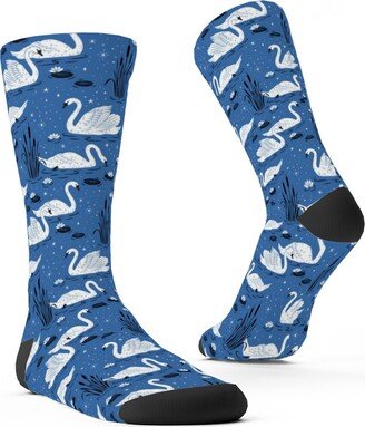 Socks: Summer Swans Custom Socks, Blue