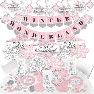 Big Dot of Happiness Pink Winter Wonderland - Holiday Snowflake Birthday Party and Baby Shower Supplies - Banner Decoration Kit - Fundle Bundle