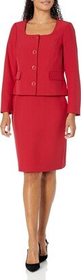 NIPON BOUTIQUE Women's Scoop Neck 4 Button Jacket/Pencil Skirt Suit Classic RED