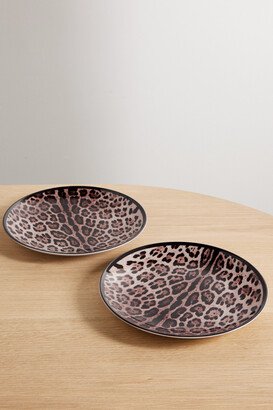 Set Of Two Leopard-print Porcelain Dinner Plates - Brown