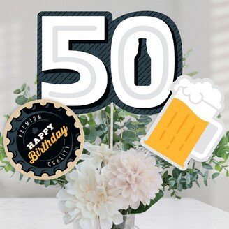 Big Dot of Happiness Cheers and Beers to 50 Years - 50th Birthday Party Centerpiece Sticks - Table Toppers - Set of 15